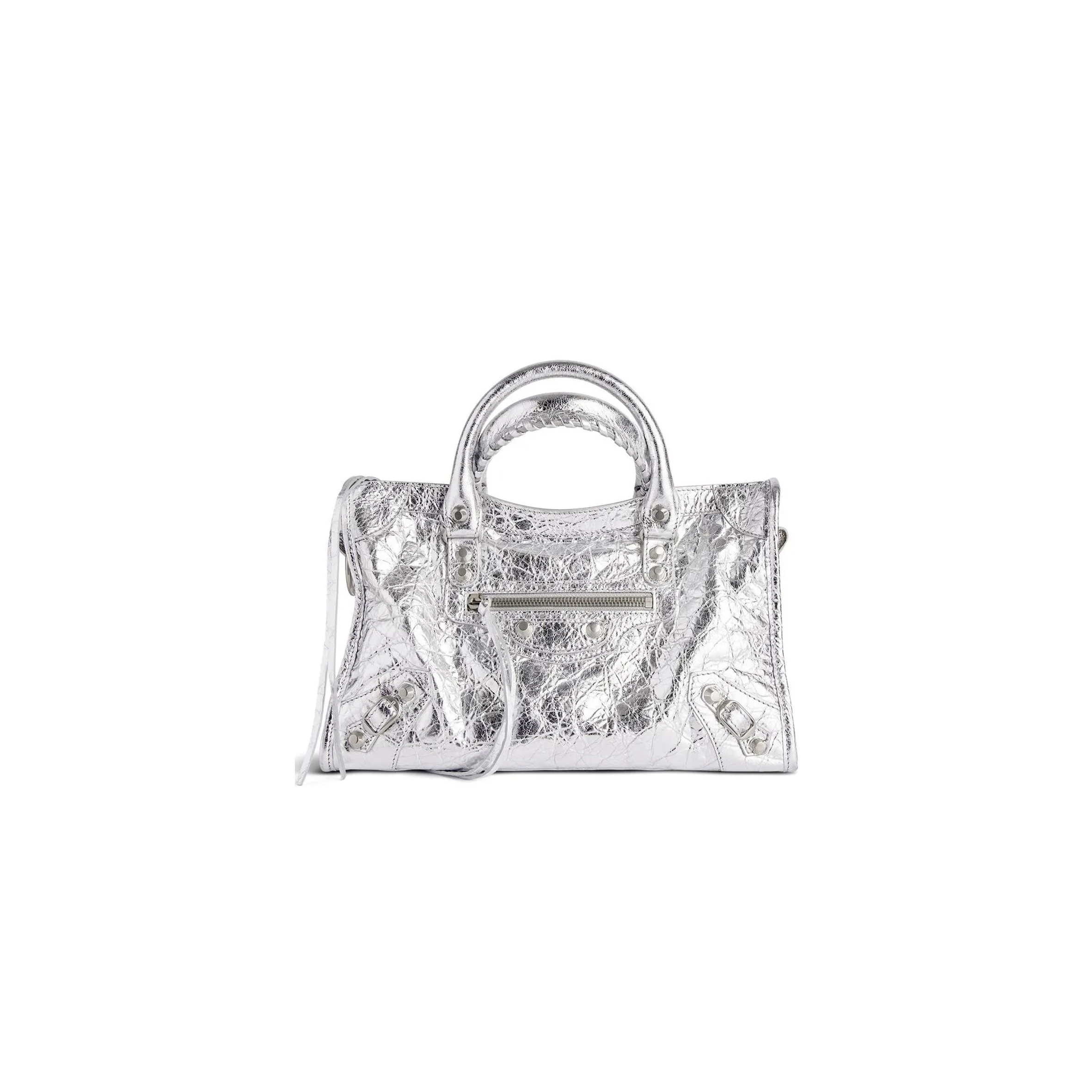BALENCIAGA WOMEN'S LE CITY BAG SMALL IN SILVER 8114422AA9R8122 (29.9*19.1*9.9cm)